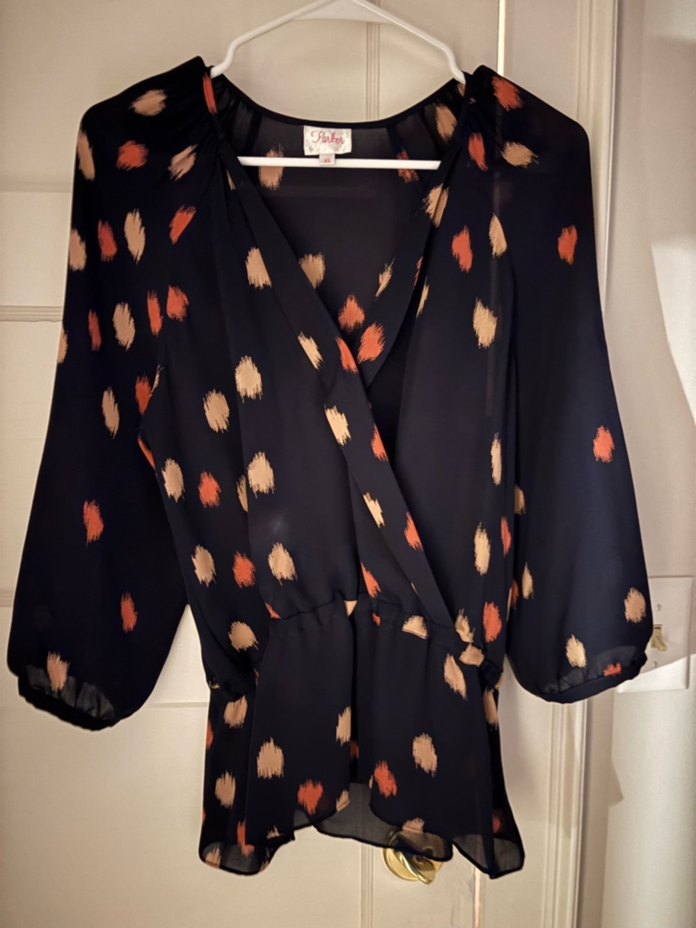 Parker Navy Top with Rust and Cream Spots